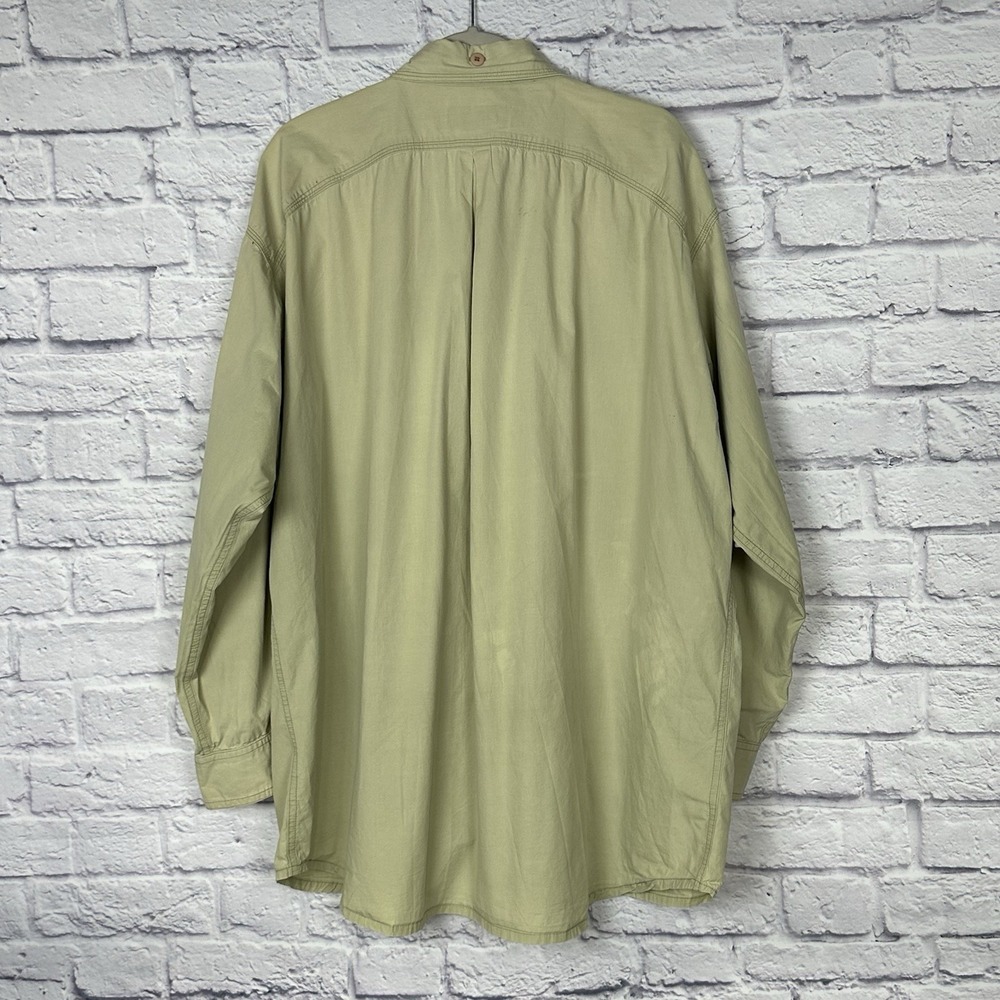 VTG 80s Orvis Shirt Men XXL Green Cotton Fishing Chin Strap Roll Tab Long Sleeve - Picture 2 of 12